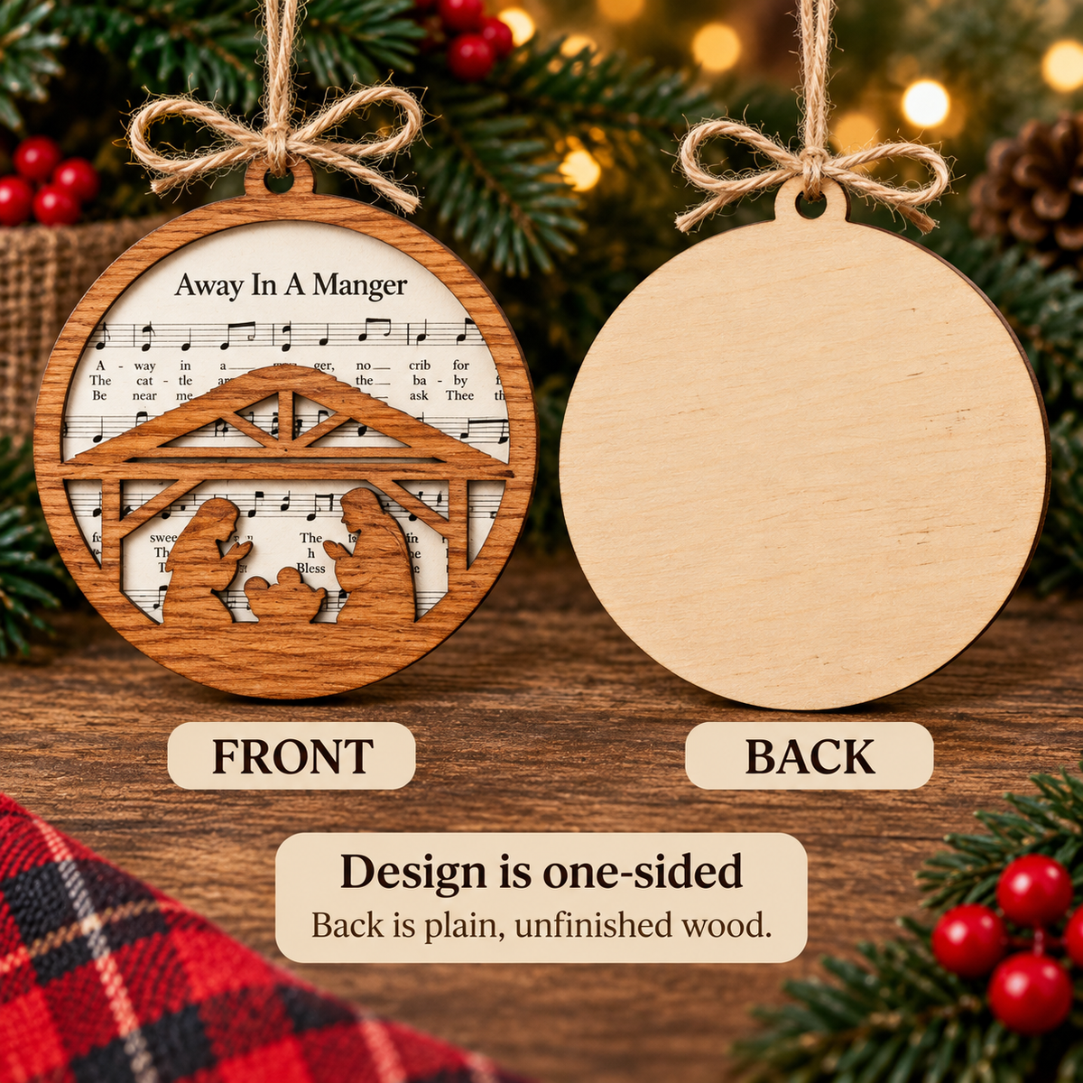 Christian Christmas Hymn Wooden Ornament – Choose Your Design