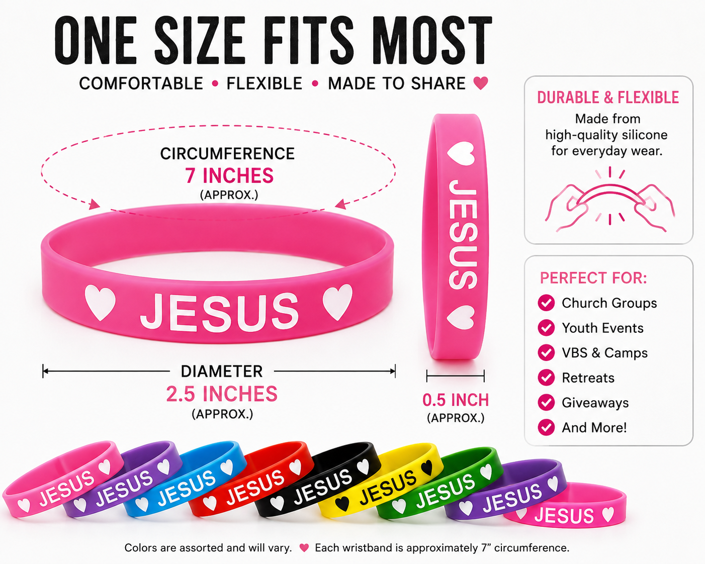Jesus Heart Silicone Wristband | Singles & Blessing Packs