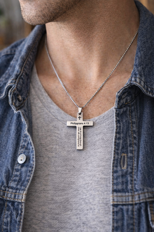 Silver Finish Stainless Steel Necklace - Philippians 4:13