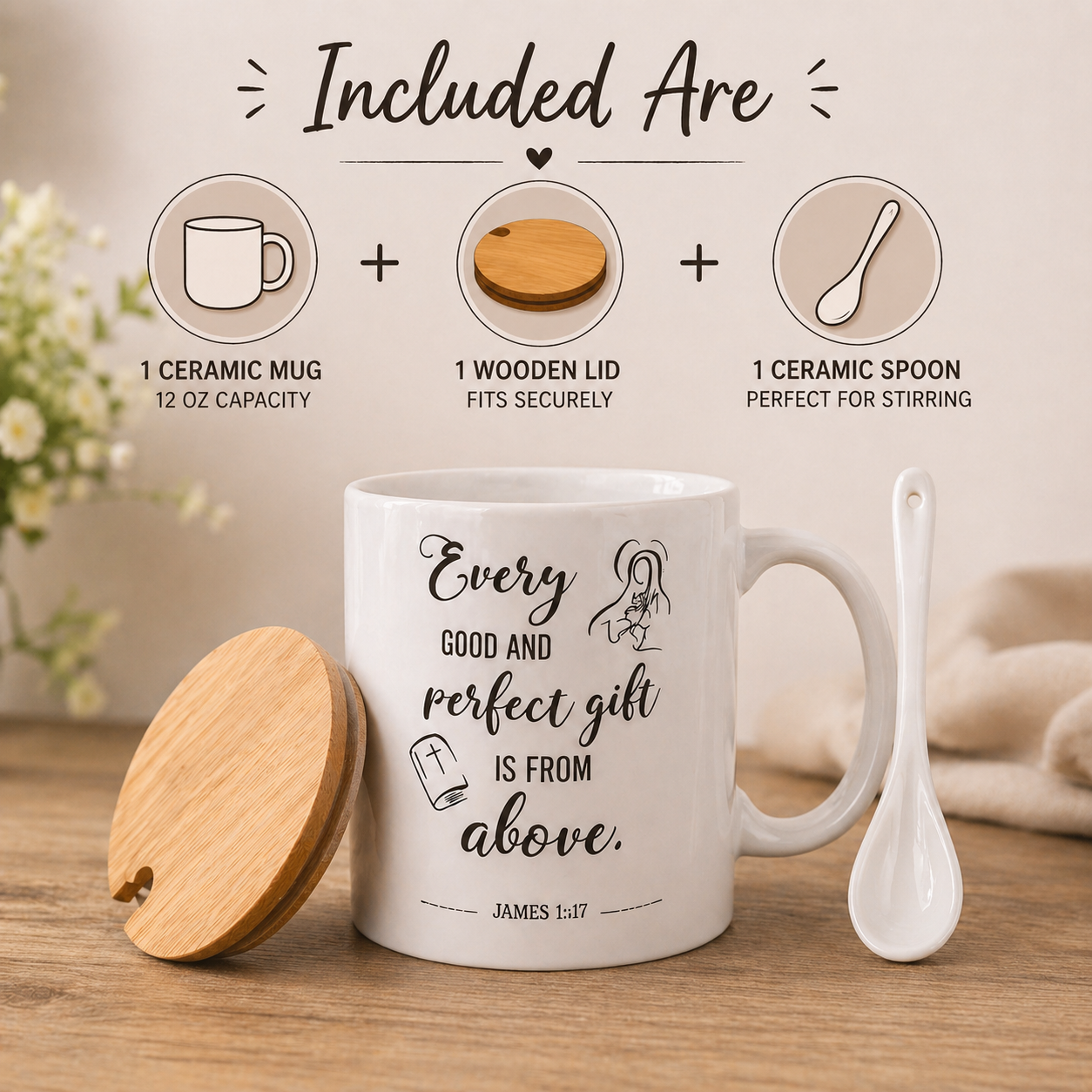 Scripture Mug with Lid & Spoon • Faith-Filled Morning Reminder