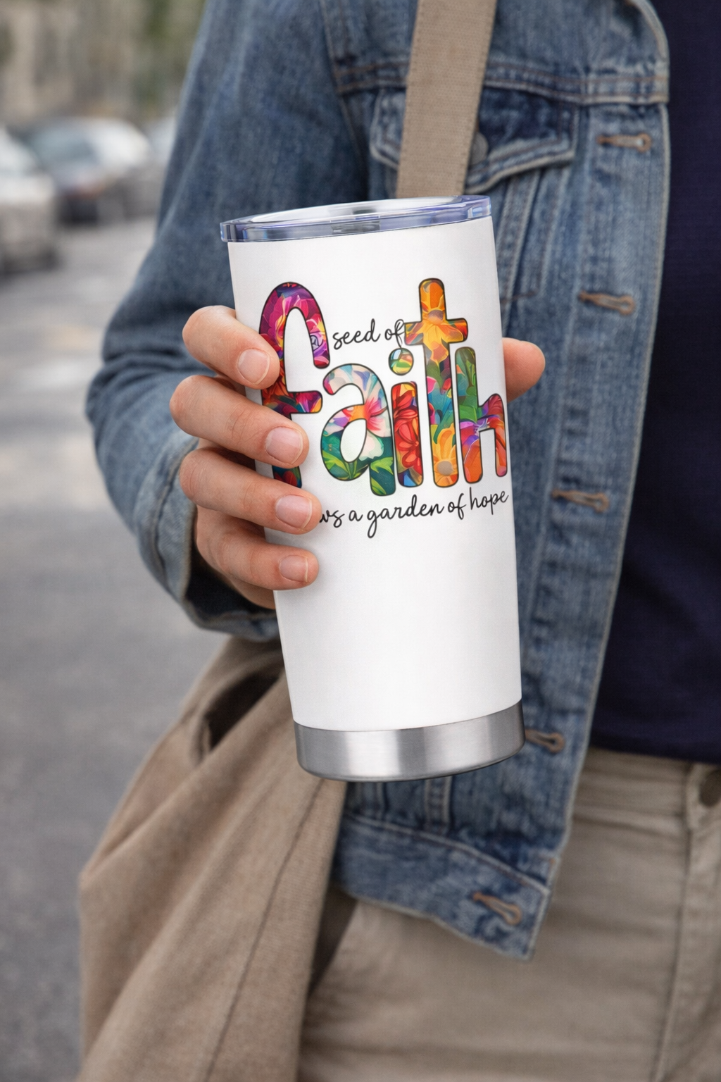 Faith 20oz Stainless Steel Tumbler – A Seed of Faith Grows a Garden of Hope