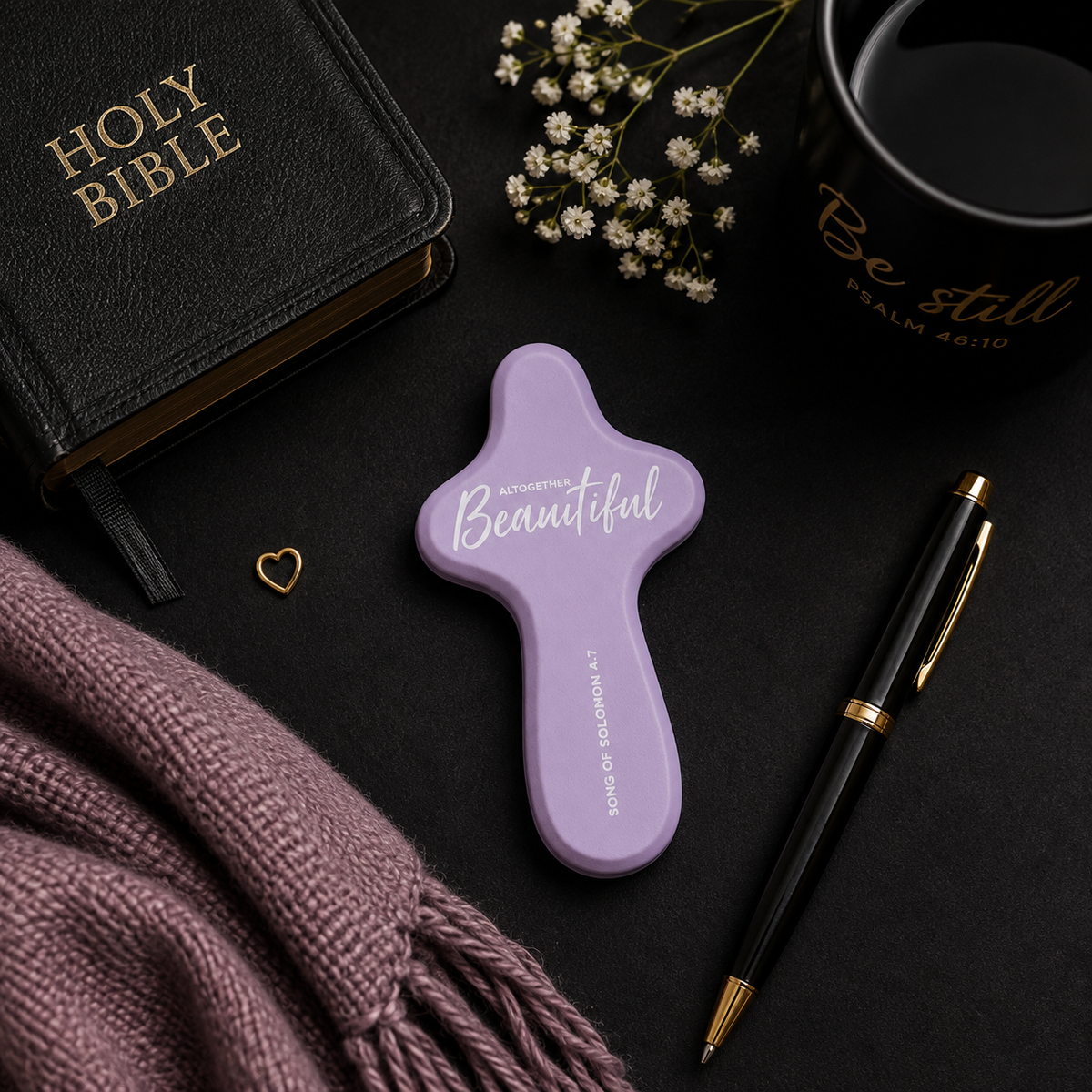 “Altogether Beautiful” Lavender Comfort Cross – Song of Solomon 4:7