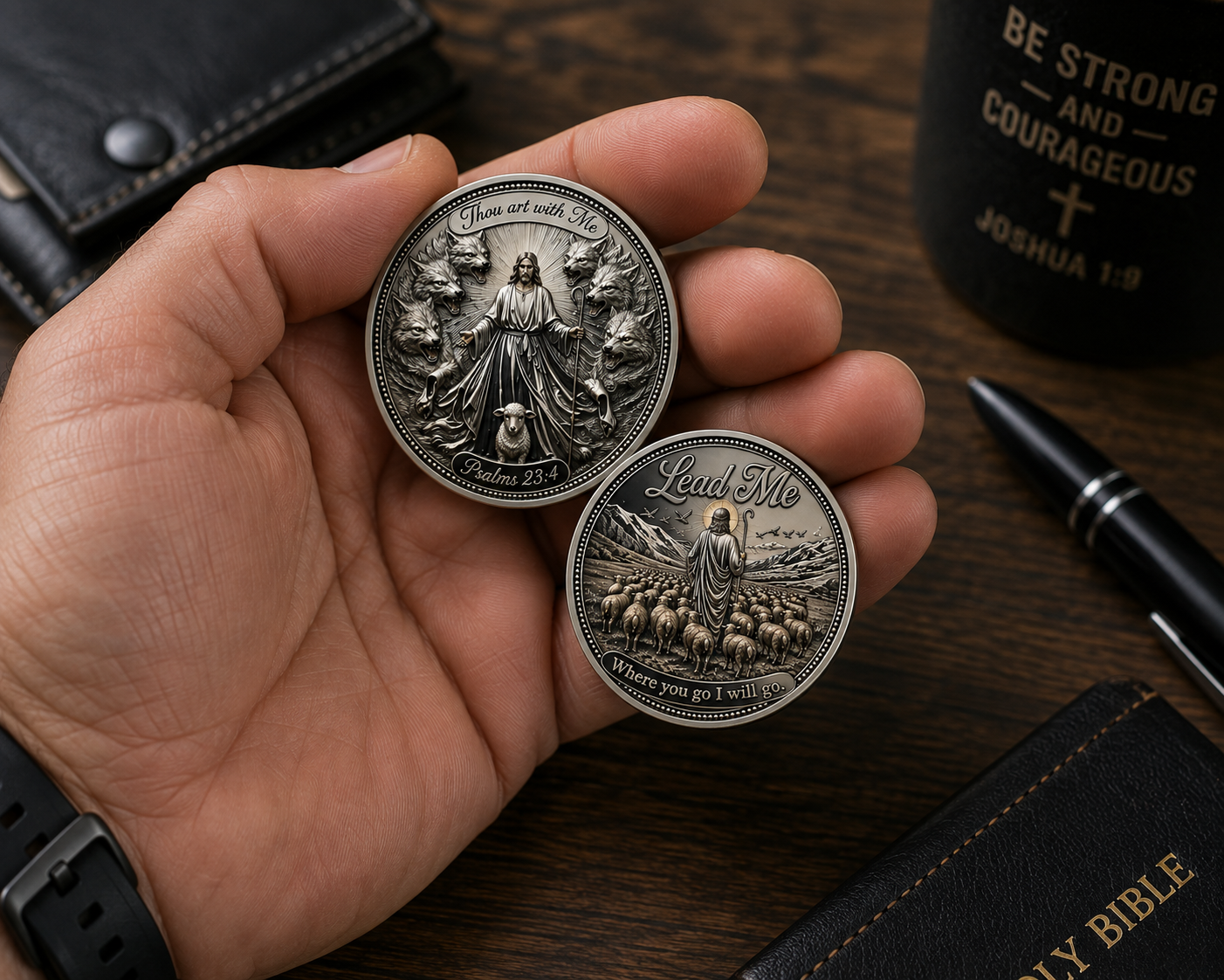 Lead Me Christian Challenge Coin • Psalm 23 Faith Gift