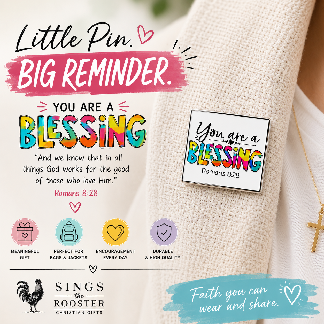 You Are a Blessing Enamel Pin | Romans 8:28 Christian Faith Pin