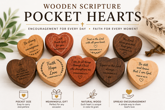 Wooden Scripture Pocket Hearts...Christian Encouragement Tokens