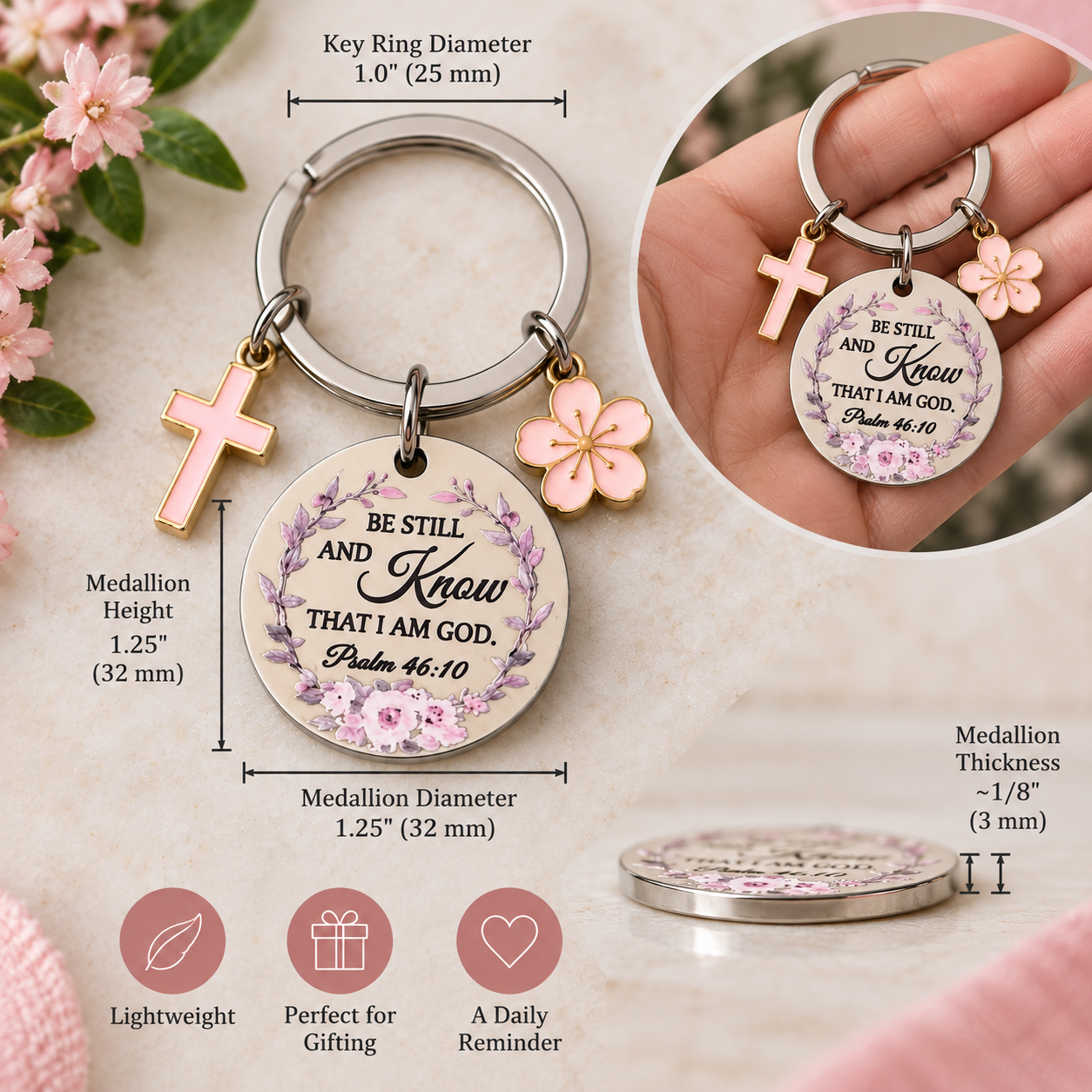 Be Still & Know Psalm 46:10 Christian Keychain
