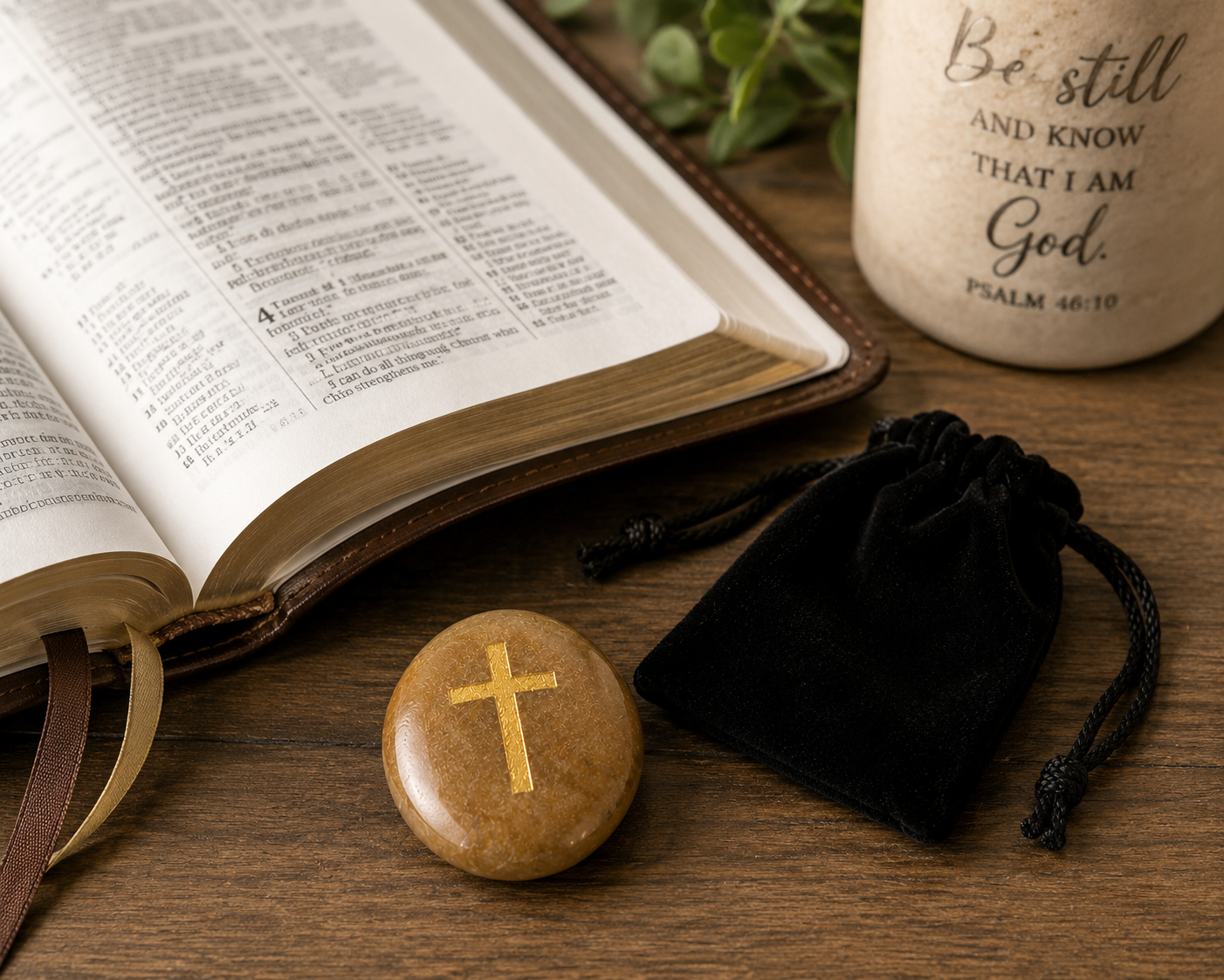 Cross Pocket Stone with Velvet Pouch | Christian Encouragement Gift