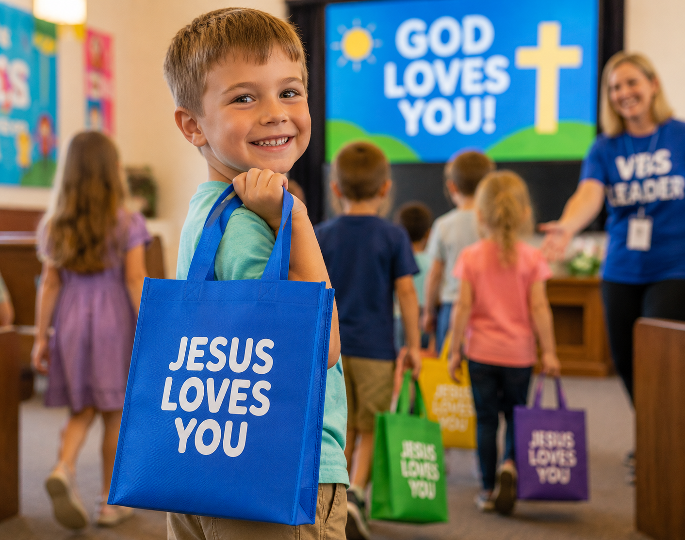 Jesus Loves You Reusable Gift Bags | Christian Party Favor Bags | Set of 5