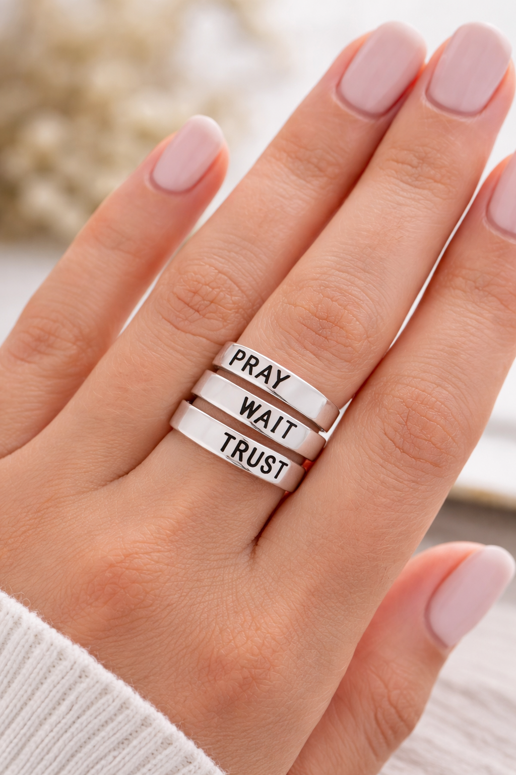 Prayring PRAY WAIT TRUST Coiled Ring – Sings the Rooster Christian Gifts
