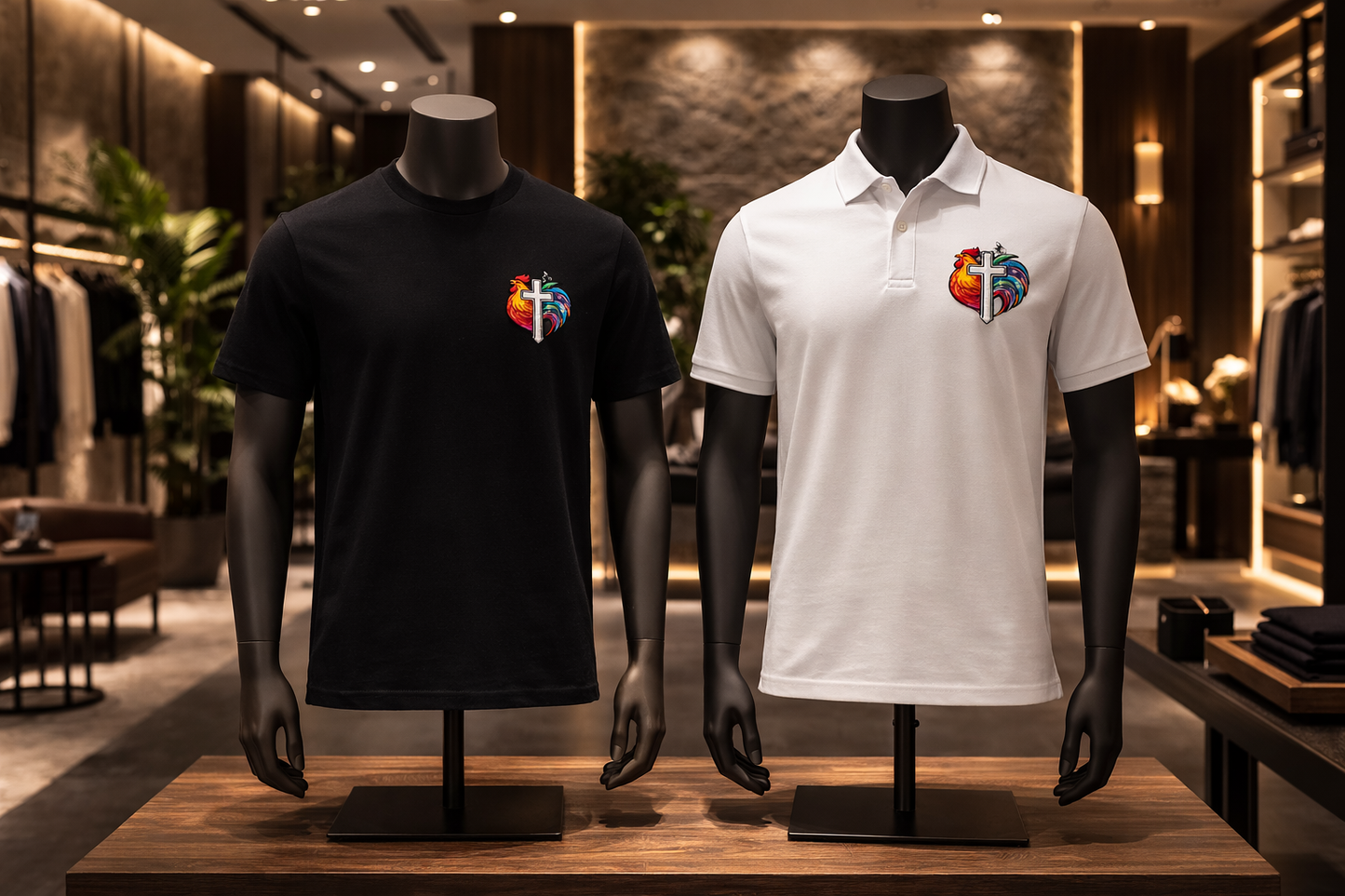 "De Colores Rooster Cross" - Premium Embroidered Christian Shirt