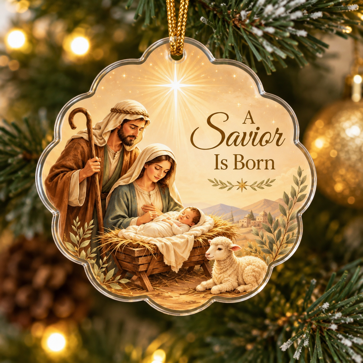 A Savior Is Born Nativity Christmas Ornament
