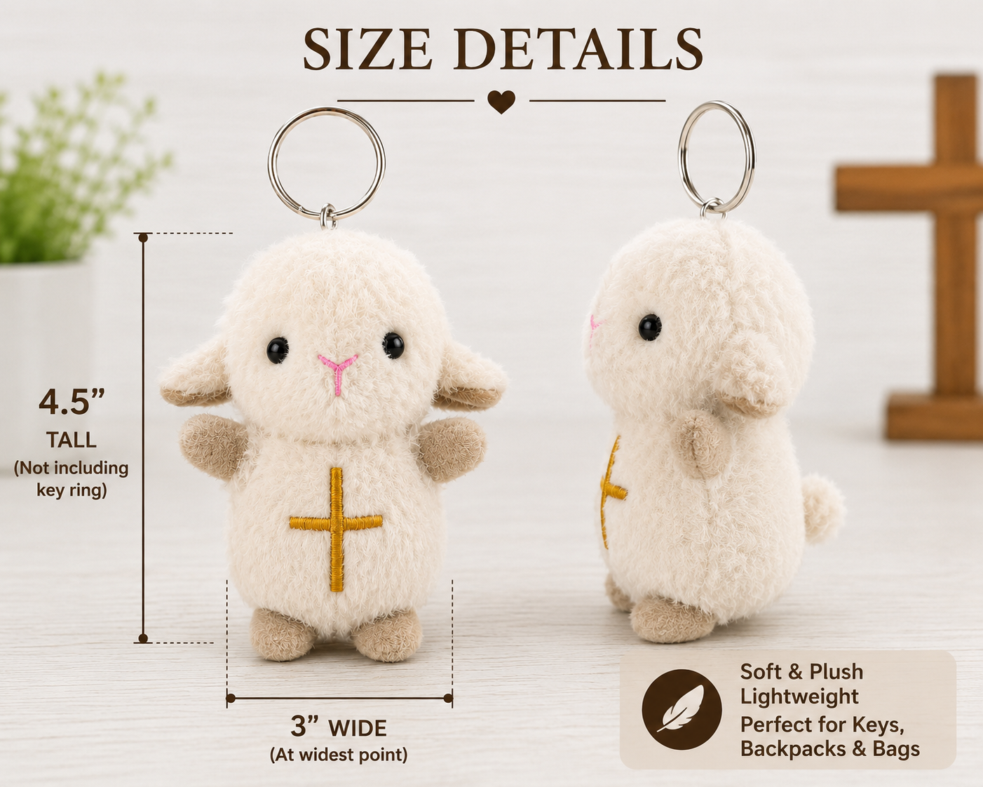 Plush Lamb with Cross Keychain