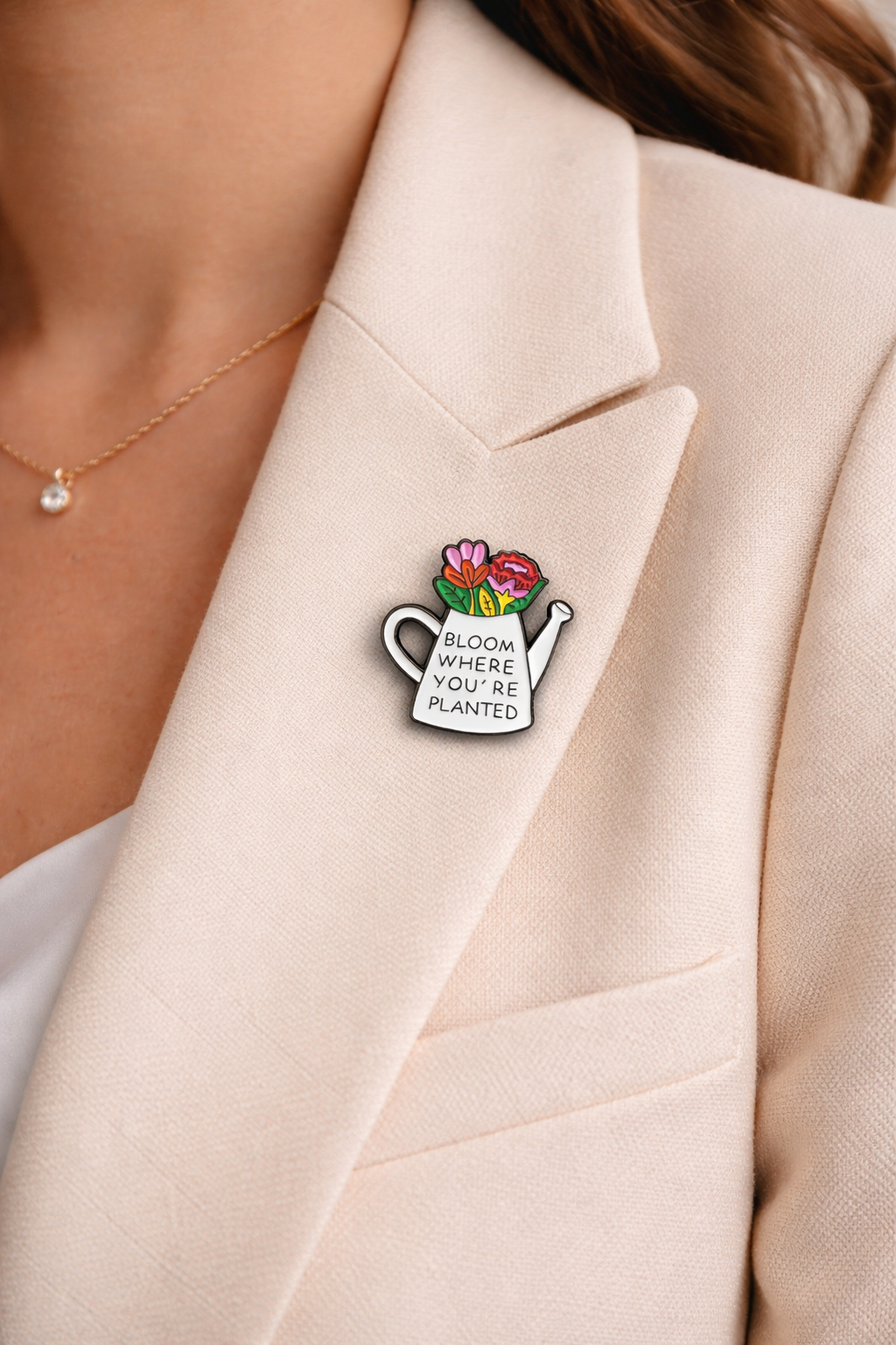 Bloom Where You're Planted Enamel Pin – Inspirational Flower Watering Can Pin