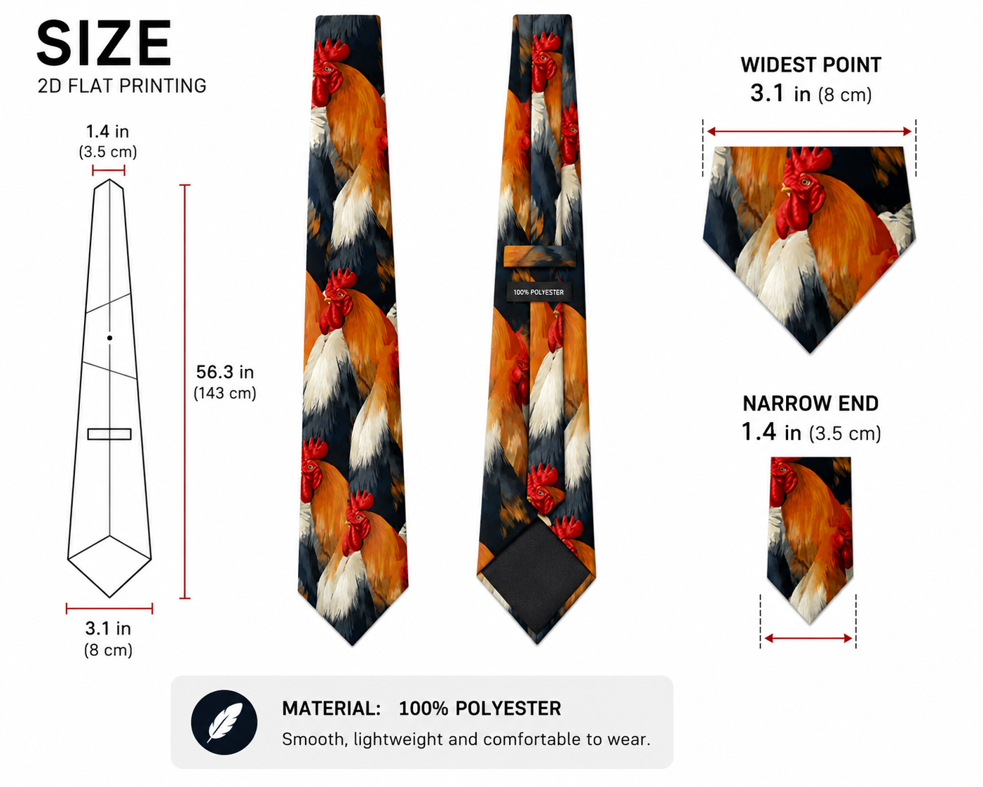Rooster Necktie | Colorful Men's Novelty Tie | Fourth Day Tie