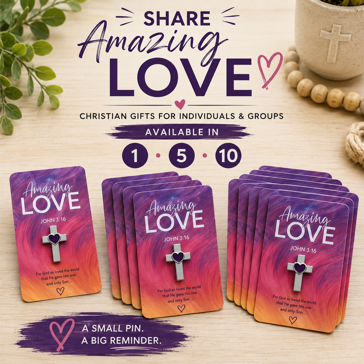 Amazing Love Cross Pin Heart – John 3:16
