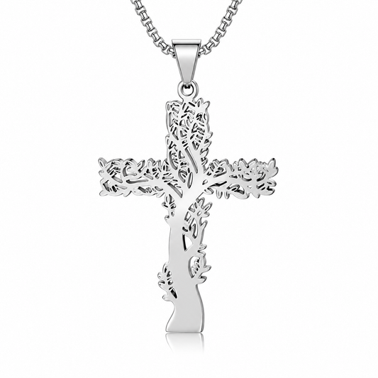 Tree of Life Cross Necklace – Christian Pendant with Chain