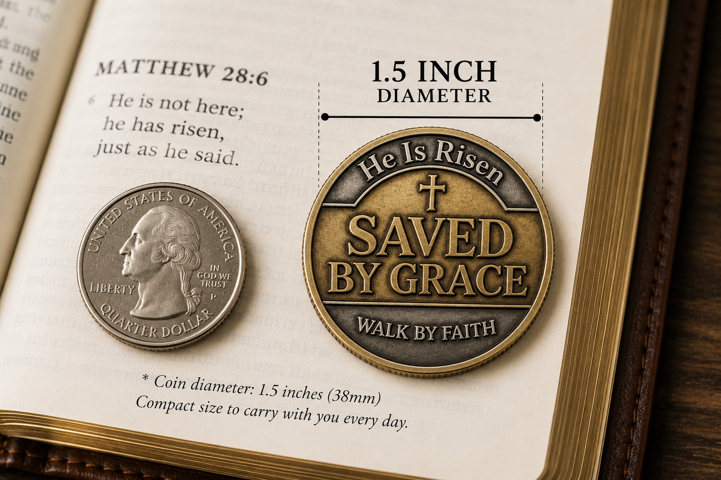 He Is Risen | Saved By Grace Christian Prayer Coin