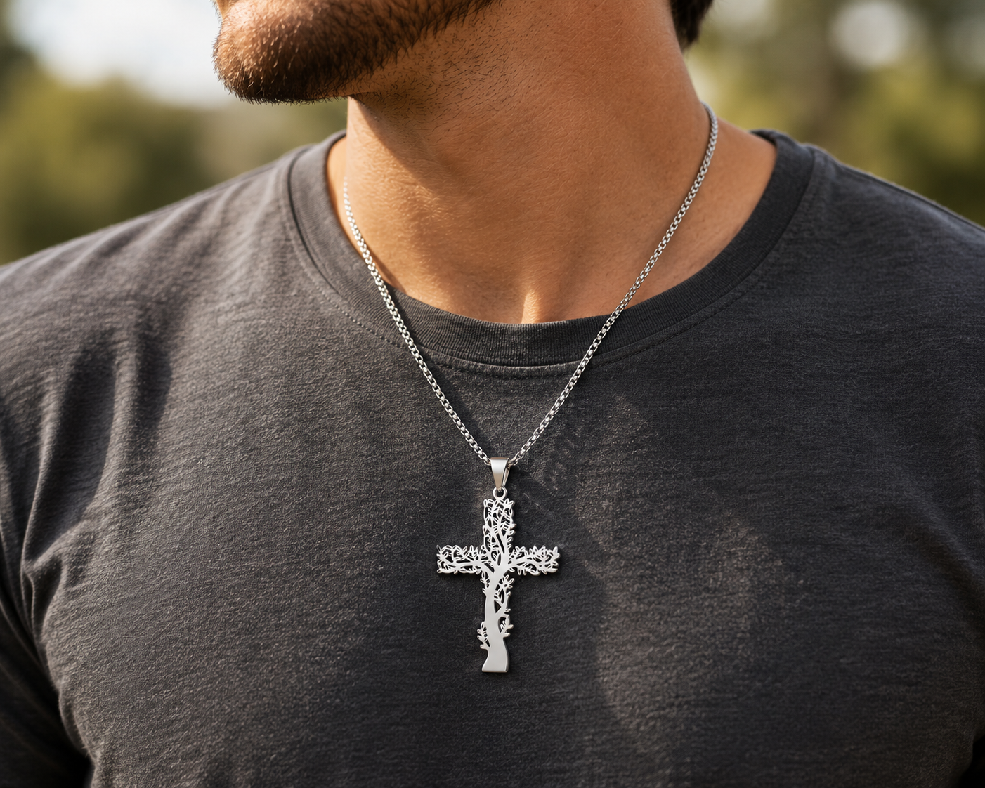 Tree of Life Cross Necklace – Christian Pendant with Chain