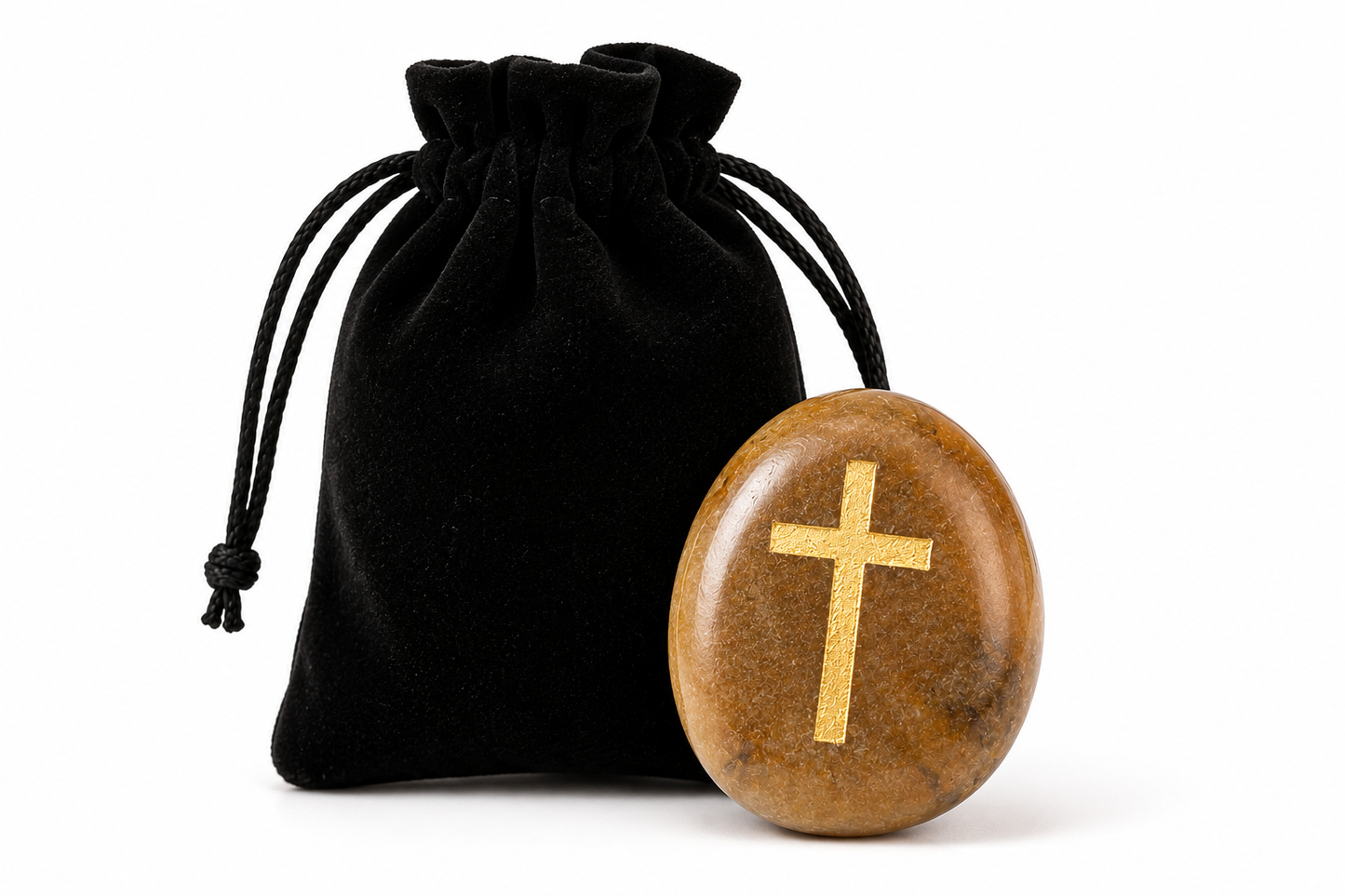 Cross Pocket Stone with Velvet Pouch | Christian Encouragement Gift
