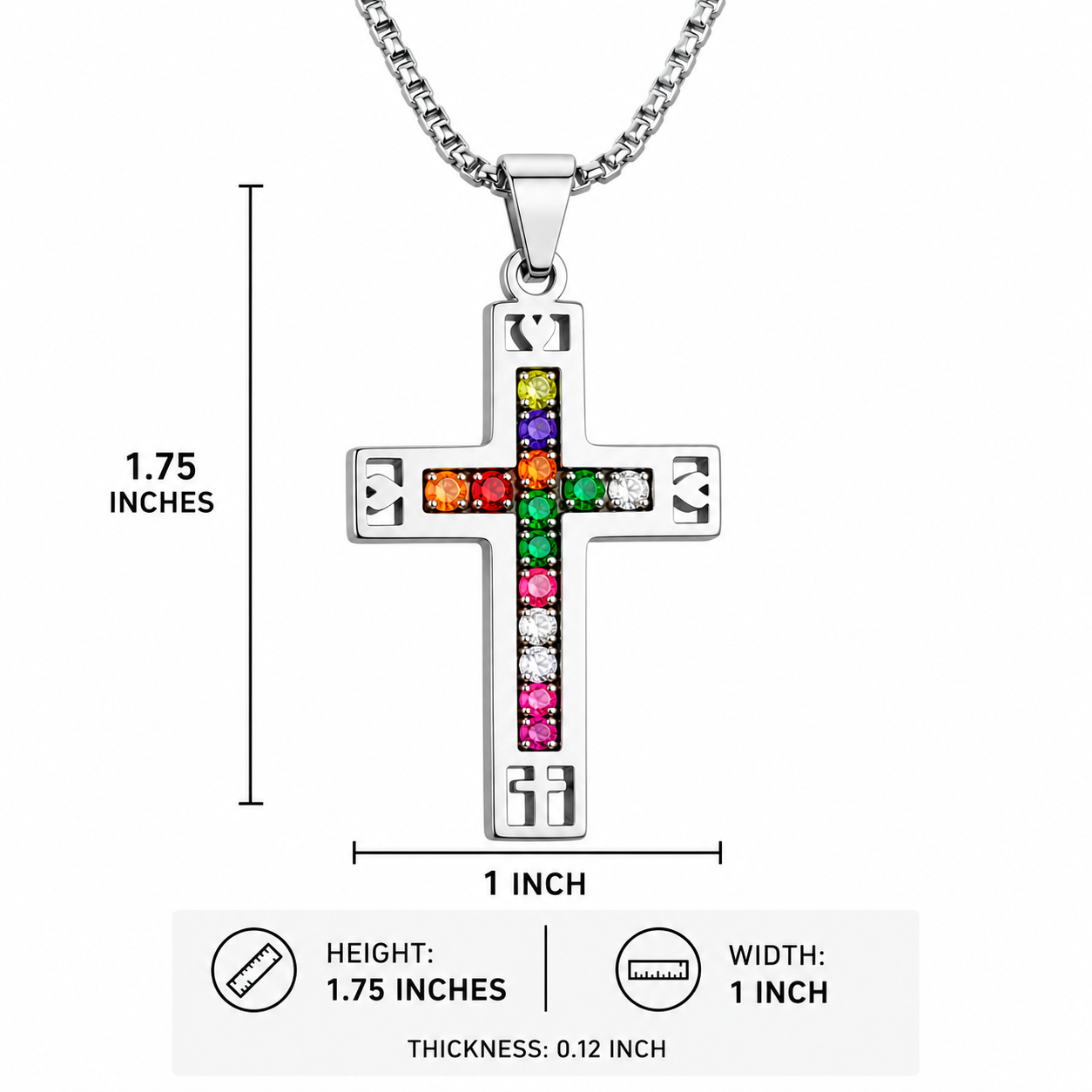Stainless Steel Cross Necklace with Colorful Crystal Inlay | Christian Faith Pendant
