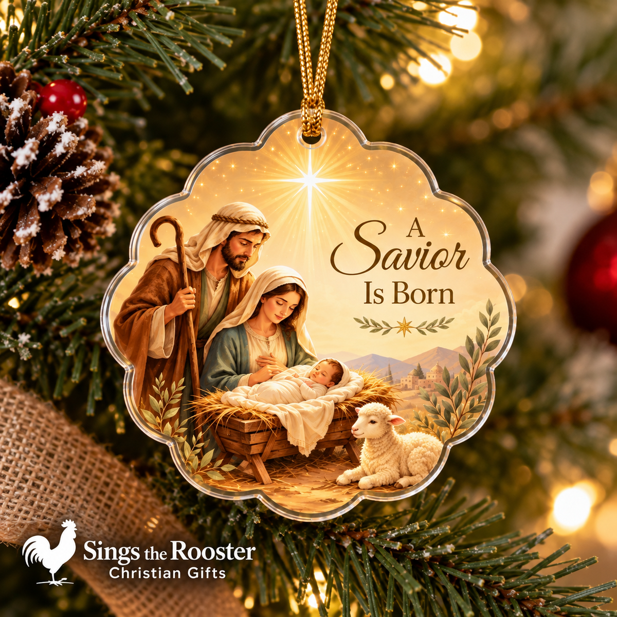 A Savior Is Born Nativity Christmas Ornament
