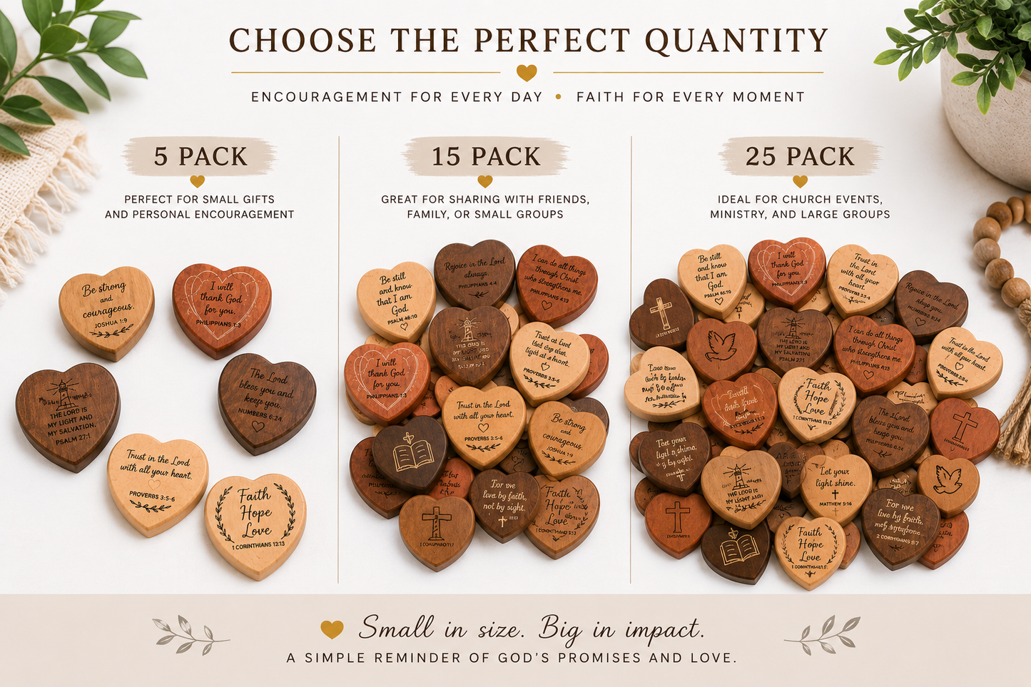 Wooden Scripture Pocket Hearts...Christian Encouragement Tokens