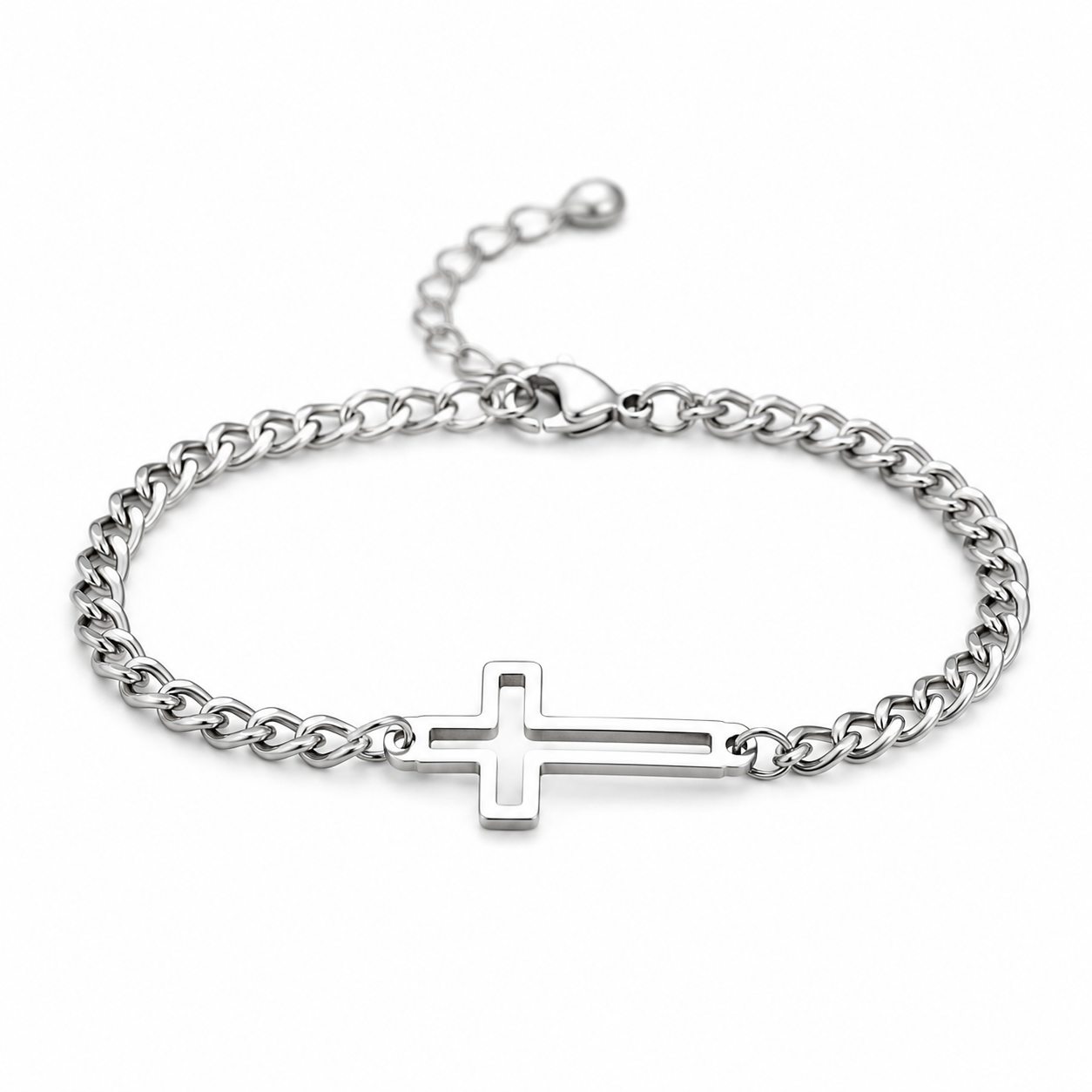 Stainless Steel Open Cross Bracelet | Adjustable Christian Faith Bracelet