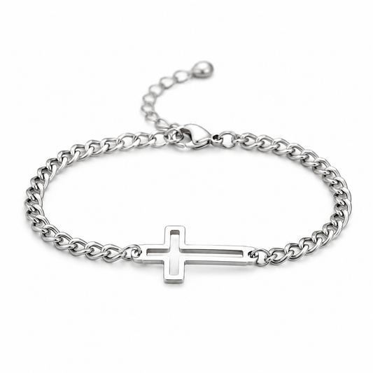 Stainless Steel Open Cross Bracelet | Adjustable Christian Faith Bracelet