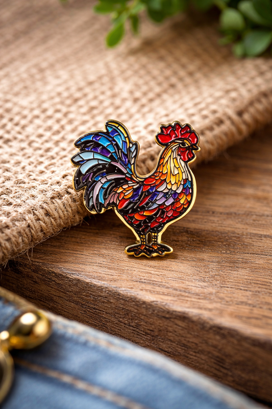 Colorful Rooster Enamel Pin – Sings the Rooster Faith Inspired Lapel Pin