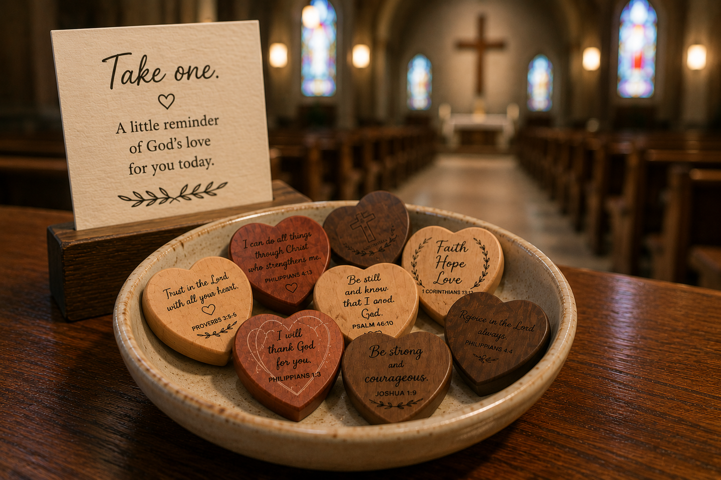 Wooden Scripture Pocket Hearts...Christian Encouragement Tokens