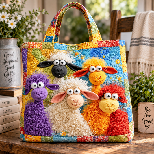 Colorful Quilted Sheep Tote Bag
