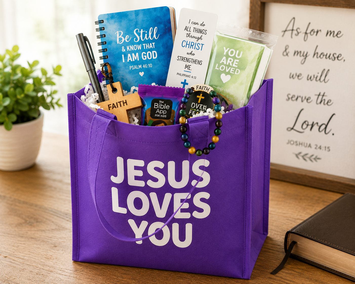 Jesus Loves You Reusable Gift Bags | Christian Party Favor Bags | Set of 5
