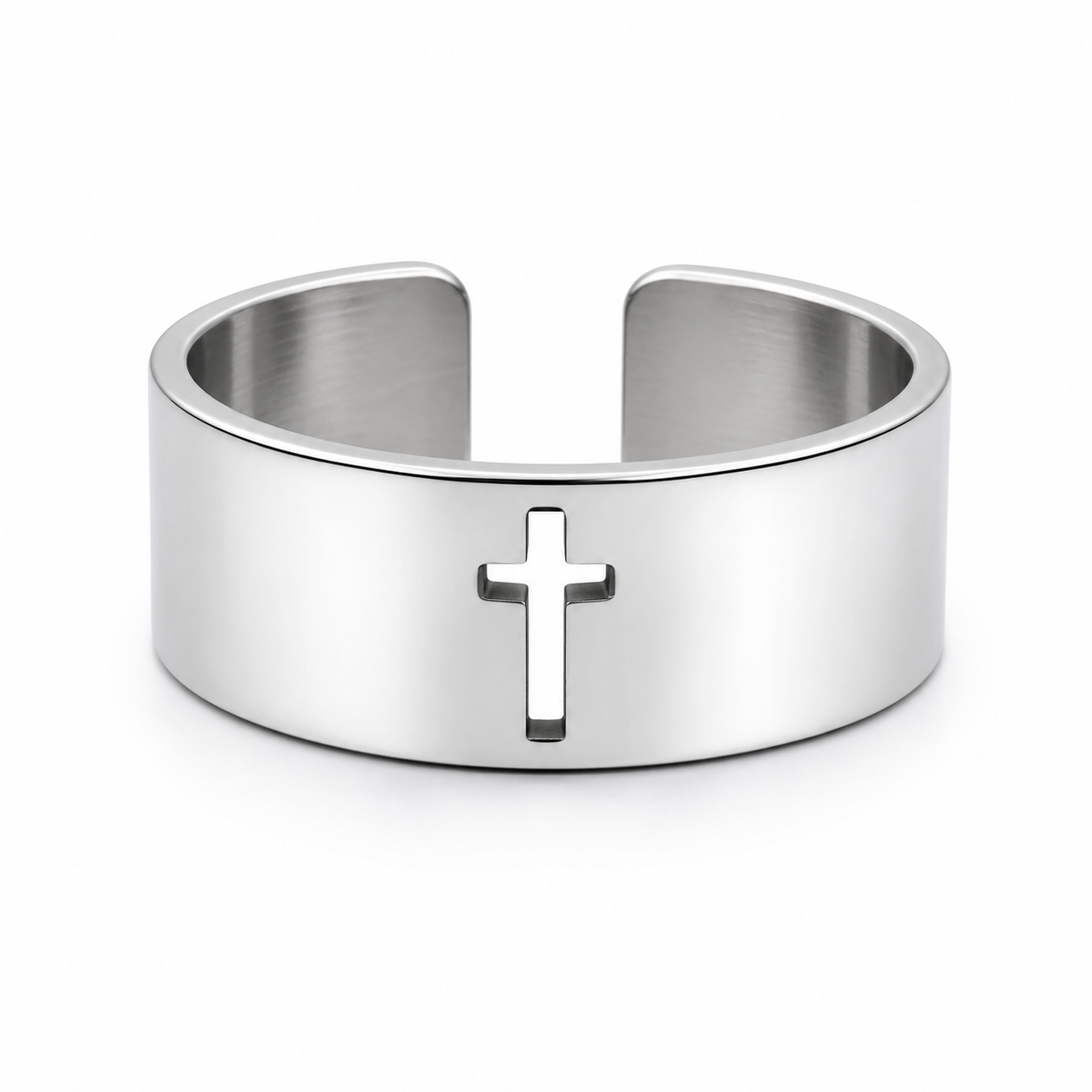Stainless Steel Cross Band Ring | Adjustable Christian Faith Ring