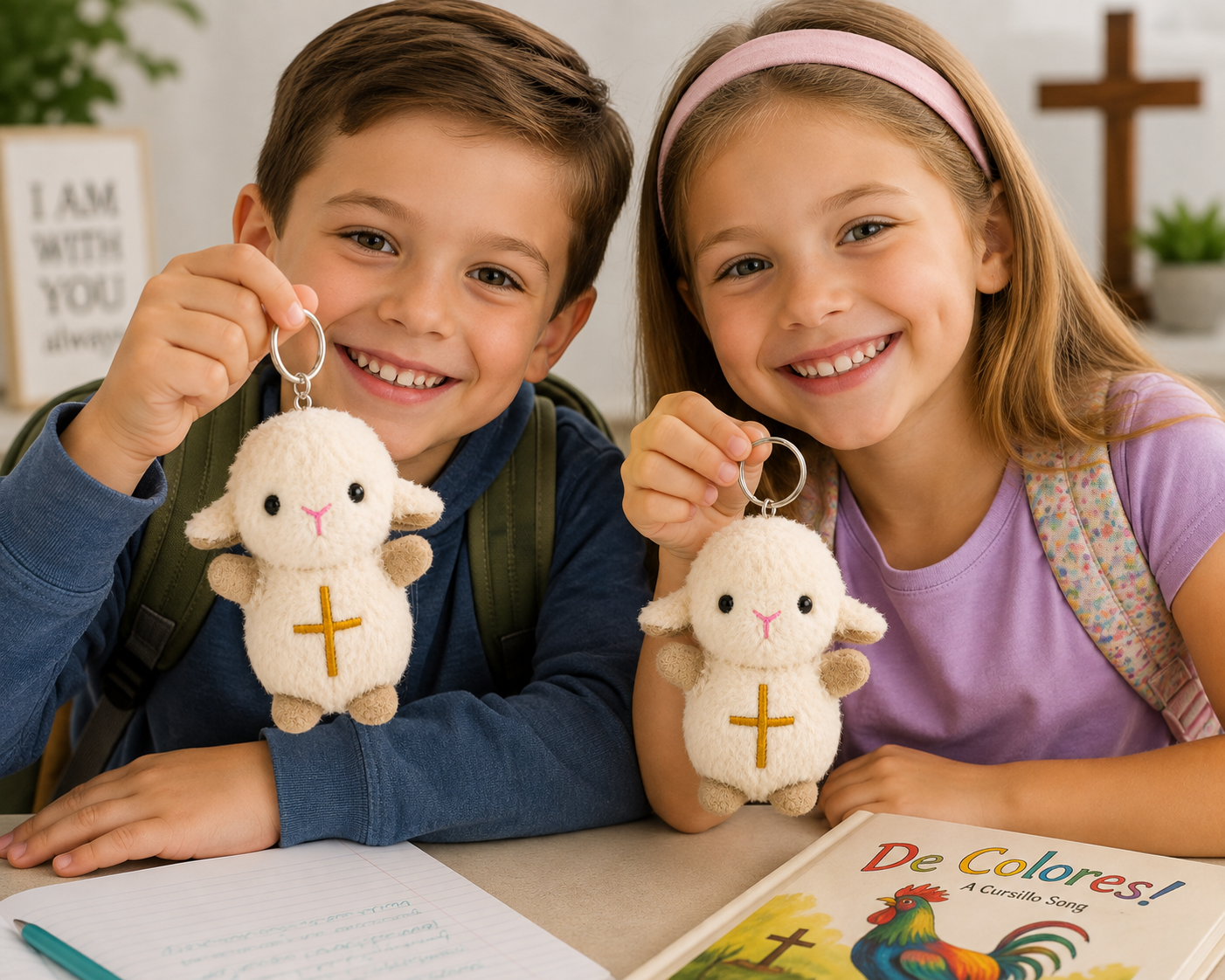 Plush Lamb with Cross Keychain