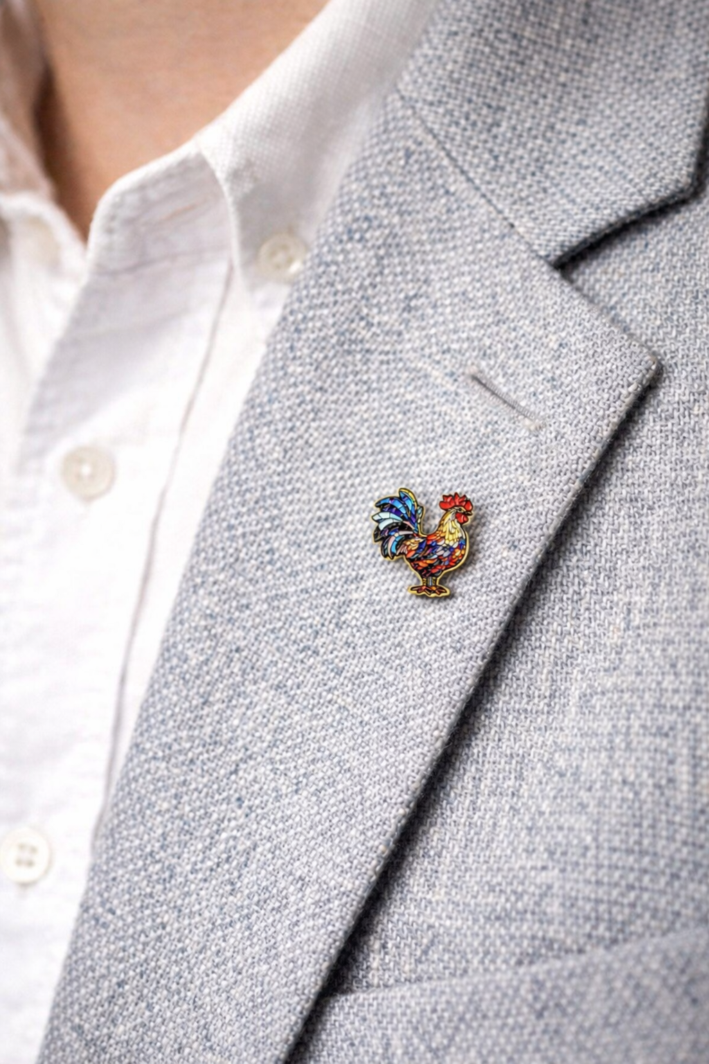 Colorful Rooster Enamel Pin – Sings the Rooster Faith Inspired Lapel Pin