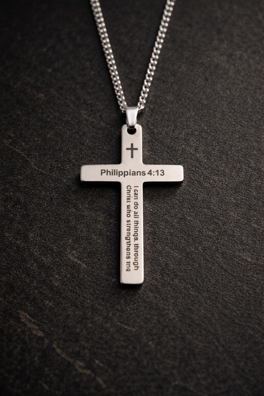 Silver Finish Stainless Steel Necklace - Philippians 4:13