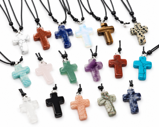 Natural Stone Cross Necklace | Assorted Colors Christian Faith Necklace