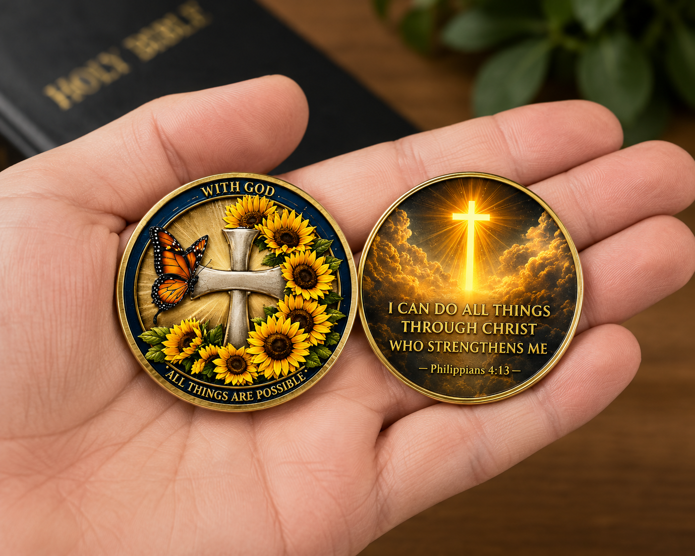 Philippians 4:13 Double-Sided Metal Pocket Coin | Christian Inspirational Keepsake