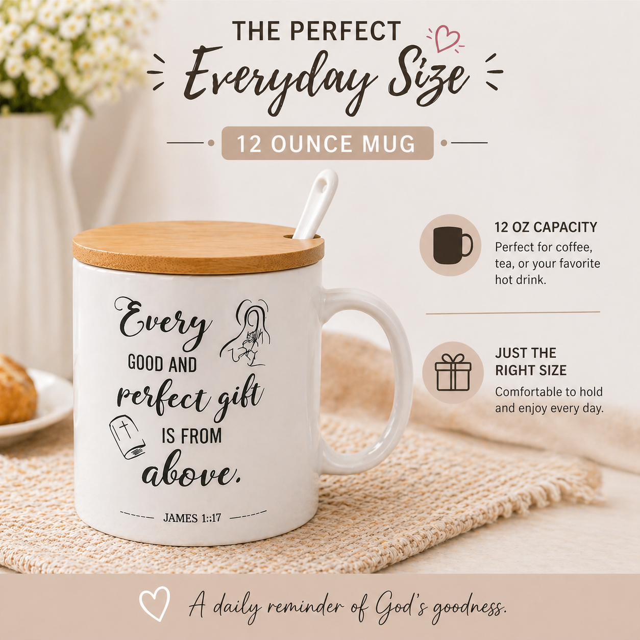 Scripture Mug with Lid & Spoon • Faith-Filled Morning Reminder