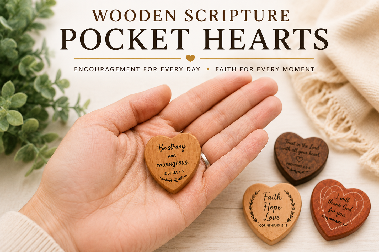 Wooden Scripture Pocket Hearts...Christian Encouragement Tokens