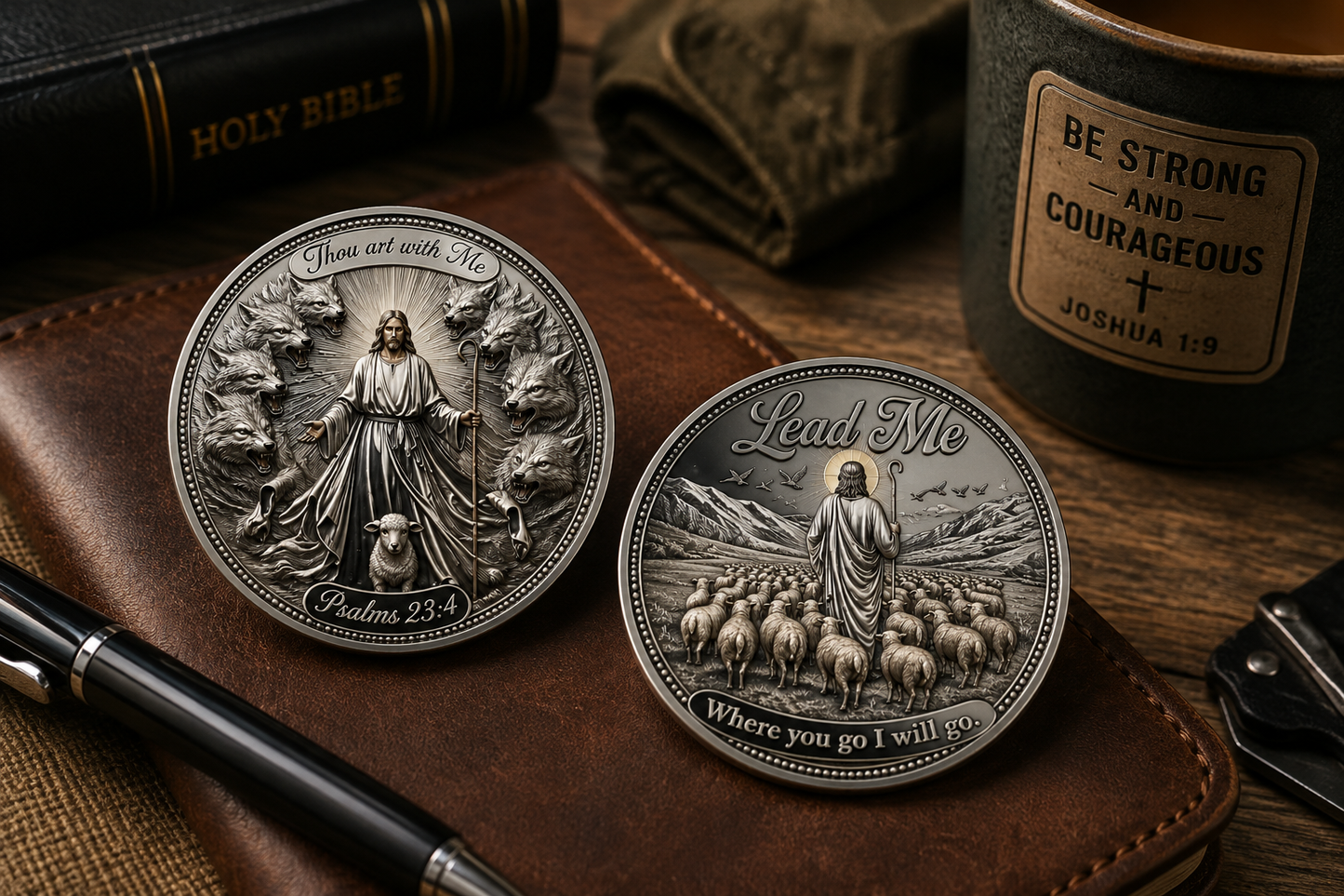 Lead Me Christian Challenge Coin • Psalm 23 Faith Gift