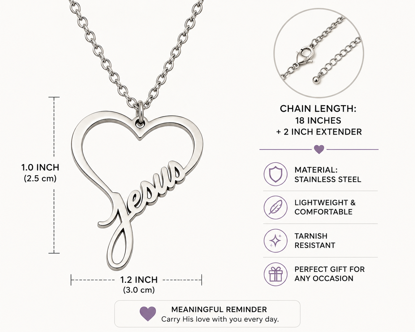 Jesus Heart Necklace | Stainless Steel Christian Heart Pendant