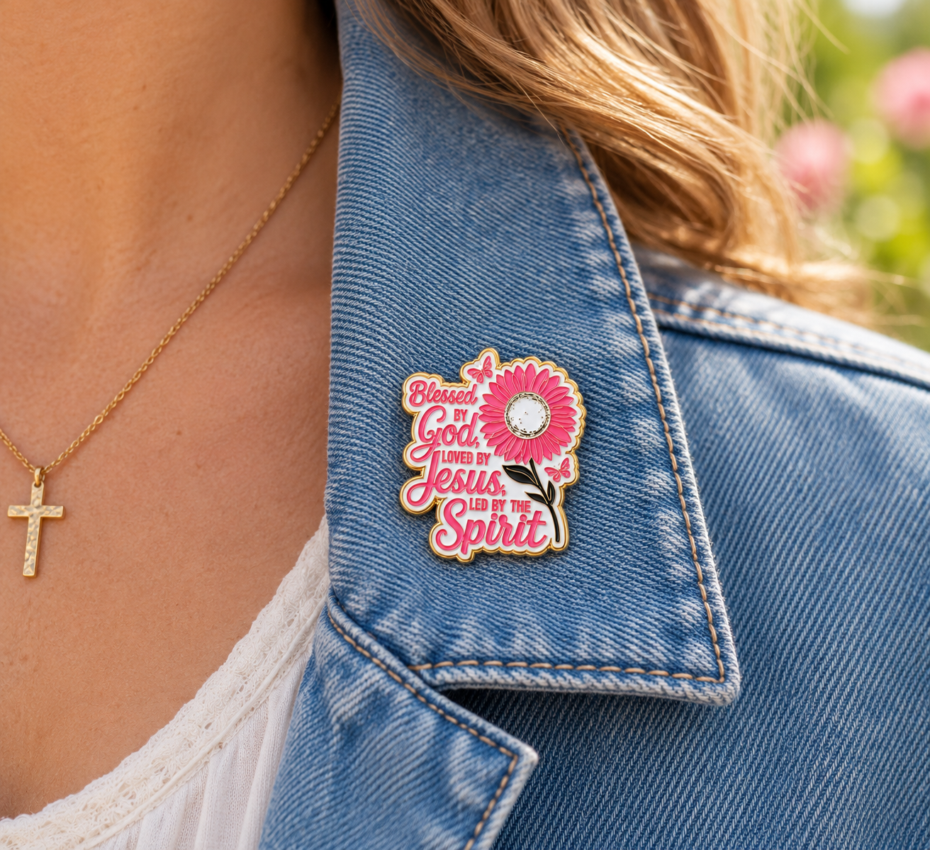 Blessed by God Enamel Pin | Christian Floral Faith Lapel Pin