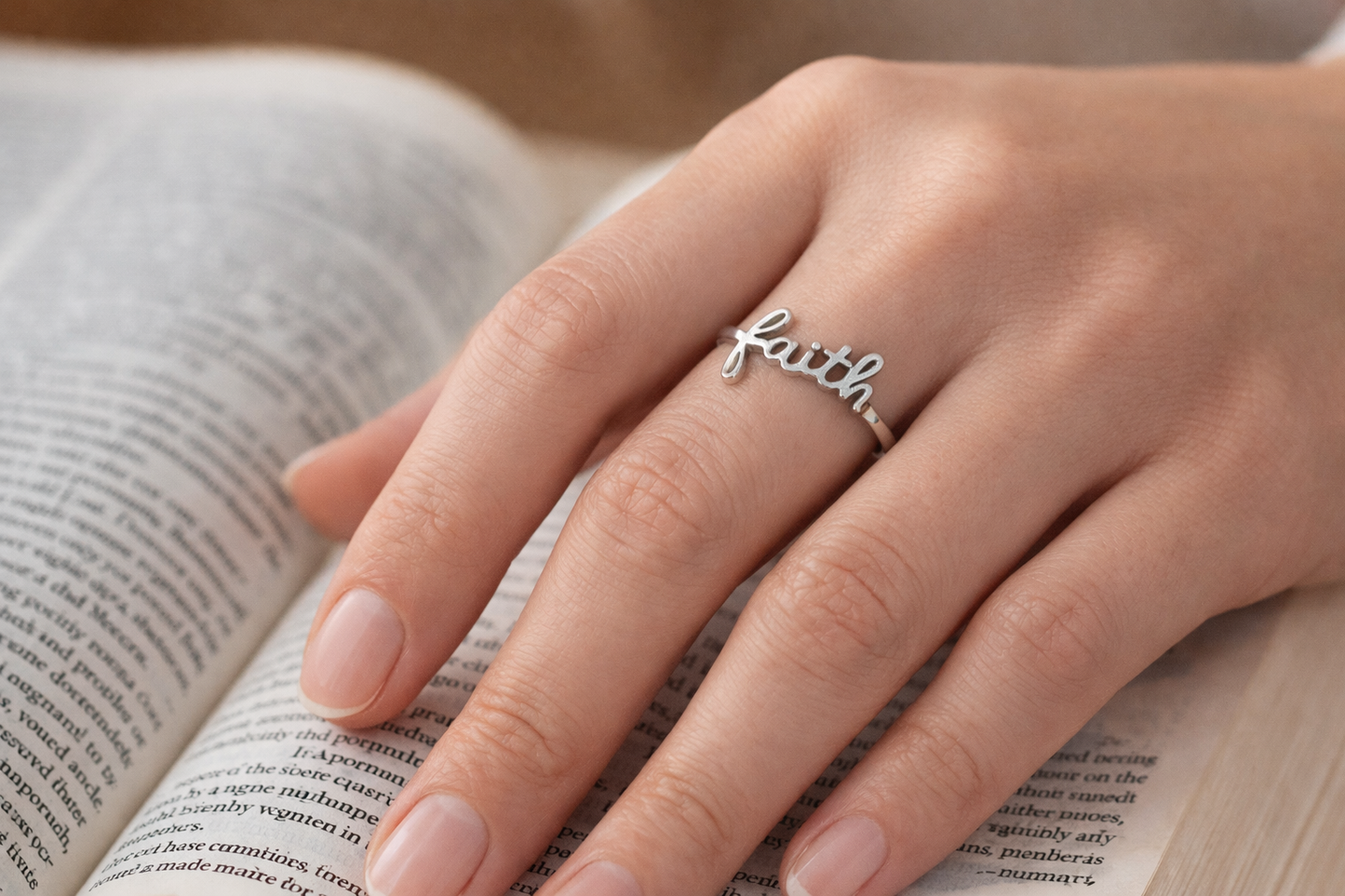 "Faith" Script Ring