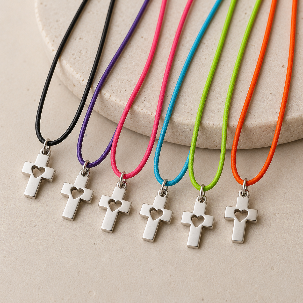 Heart Cutout Cross Cord Necklace