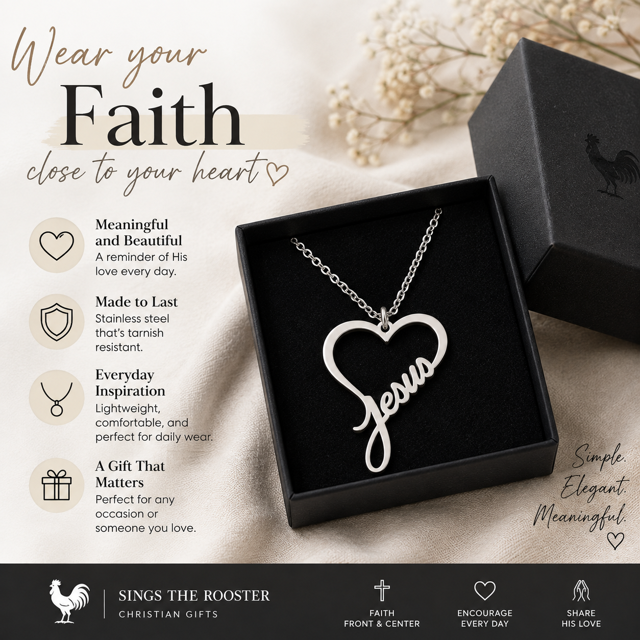 Jesus Heart Necklace | Stainless Steel Christian Heart Pendant