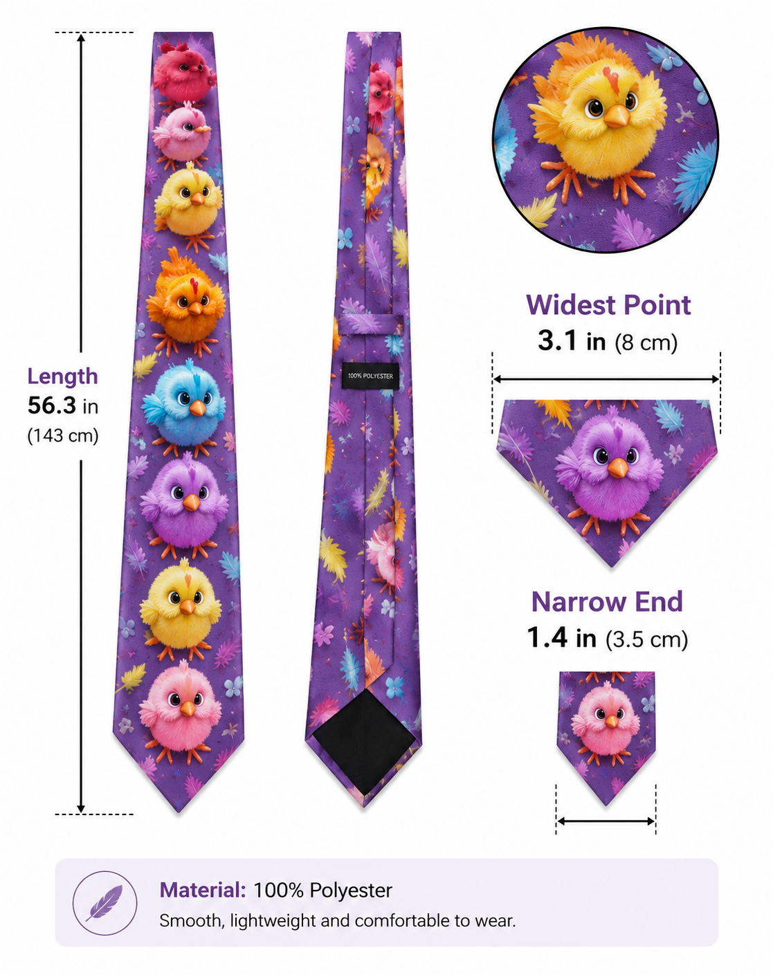 Baby Chick Necktie | Fourth Day Tie | Colorful Novelty Men's Tie